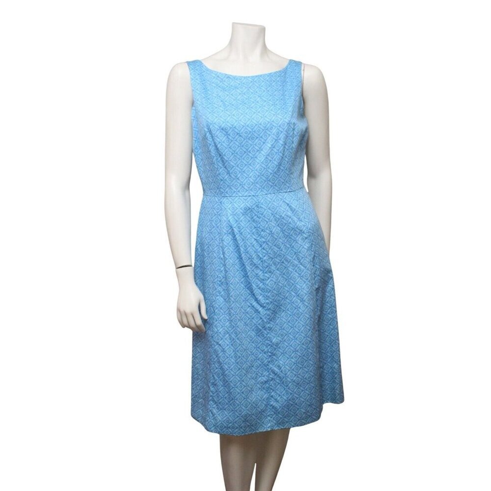 Liz Claiborne Blue Geometric Circle Print Woven Lined Sleeveless Dress Size 8